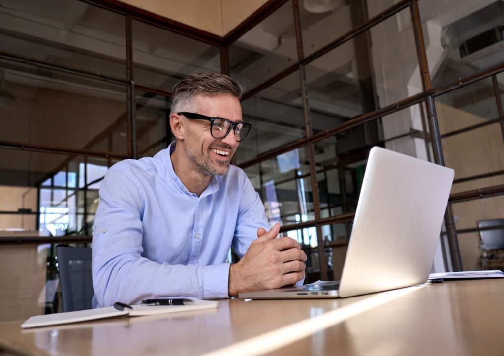 Conference attendee during a networking session remotely.